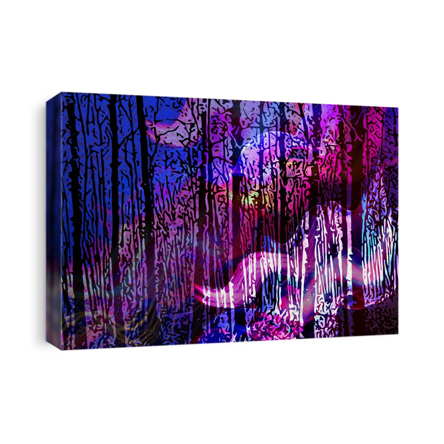 Abstract digital art in vibrant colours with black lines through the emerging patterns