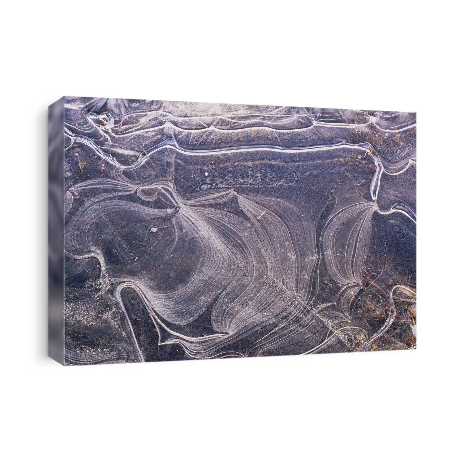 River ice. Swirling stress patterns seen in a thin sheet of ice on a river.