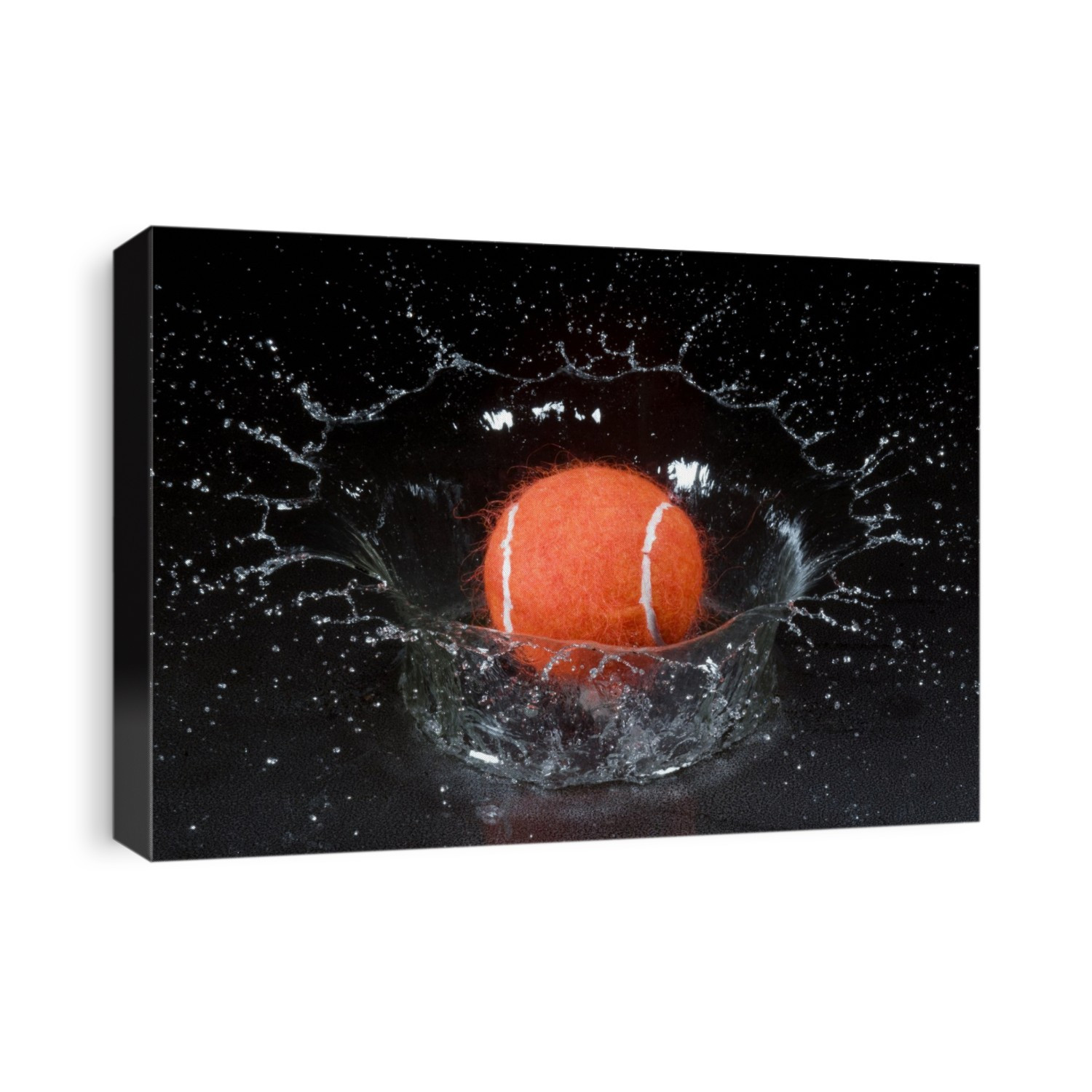 Tennis ball and splash. High-speed photograph of the splash produced as a tennis ball bounces off a wet surface. As the ball impacts the ground, it deforms and displaces a ring of water, which rises up in the shape of a crown, or corona.