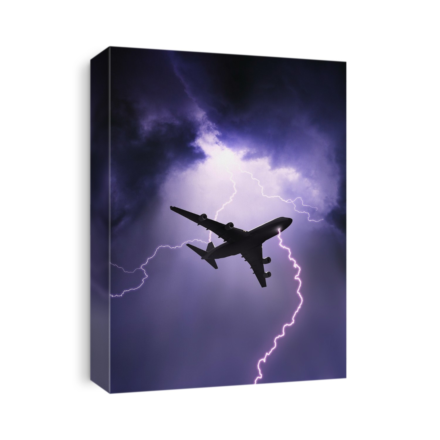 Illustration of a lightning strike on a passenger aircraft based on actual video footage. Such strikes are not uncommon and it has been estimated every passenger aircraft is struck at least once during it's service life. An aircraft acts like a lightning rod and often triggers lightning when flying through a heavily charged region of cloud. Its metal structure provides the lowest resistance for the electrical discharge on its way between the clouds and the ground. The high voltage current will travel through the conductive exterior skin and structures of the aircraft and exit off some other extremity. The airframe acts as a so called "Faraday cage", as with an automobile body, the aluminium structure, when struck by lightning, passes the electrical energy around the exterior and keeps the passengers safe.