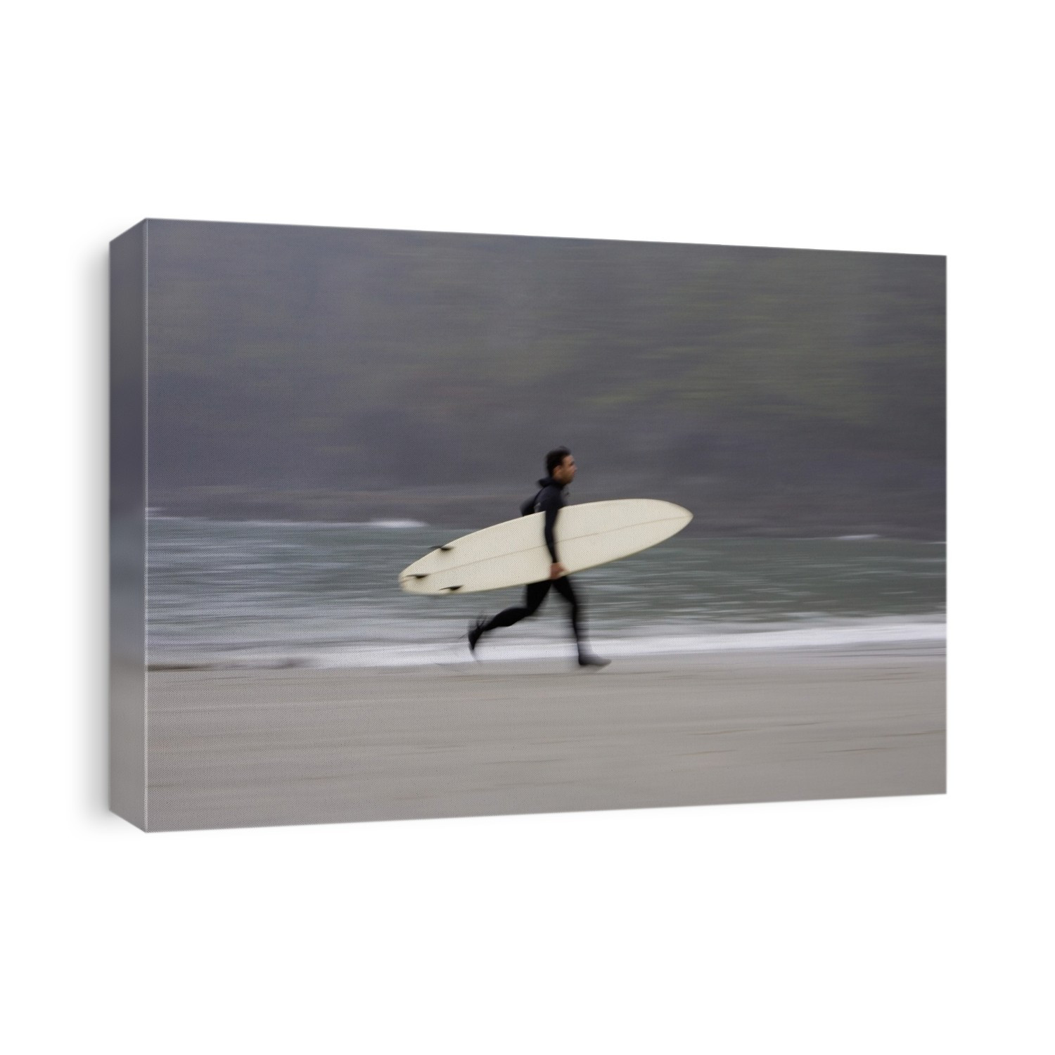A Surfer, Running With Board Along The Shoreline