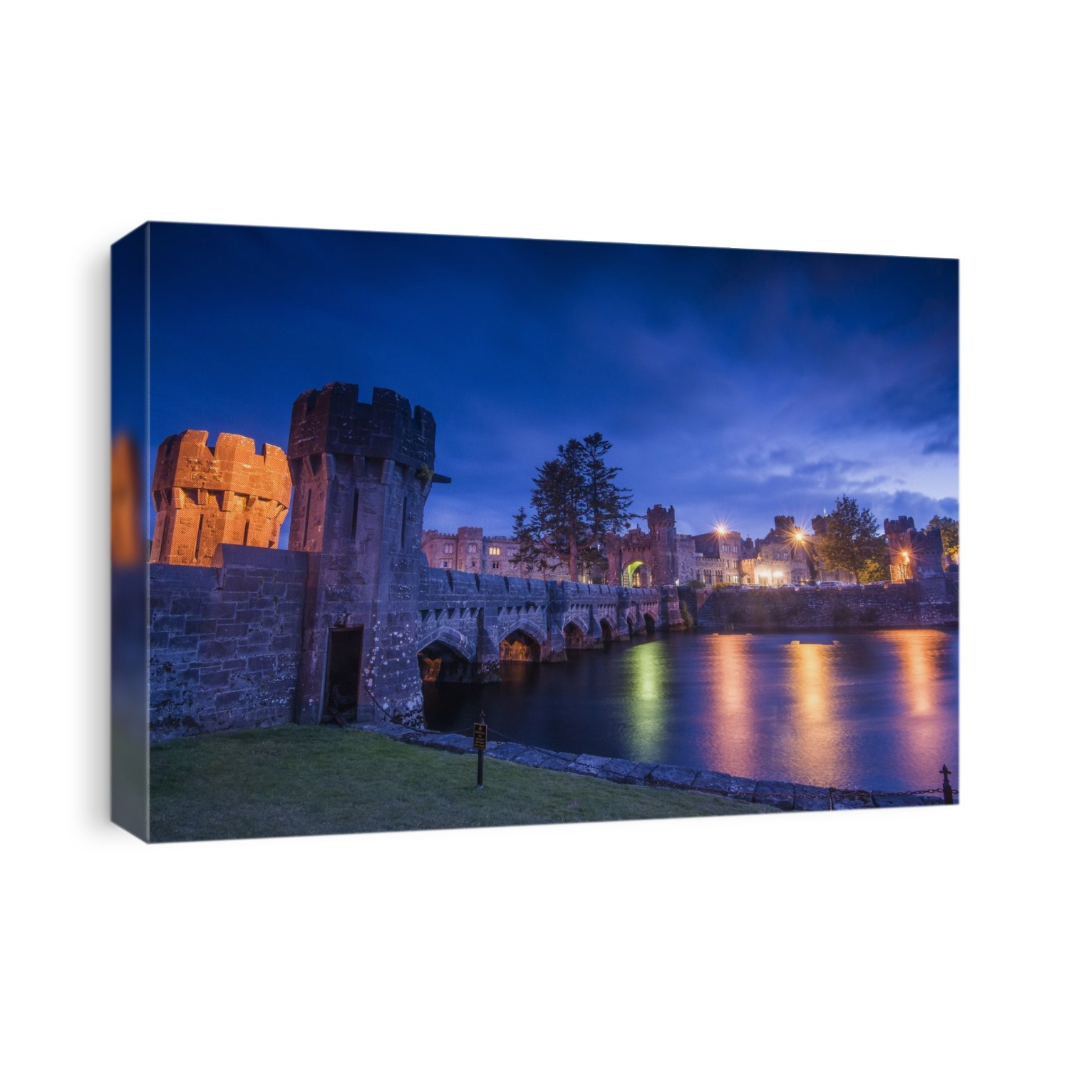 Nighttime at Ashford Castle, a 13th century castle turned into a 5 star luxury hotel; Cong, County May, Ireland