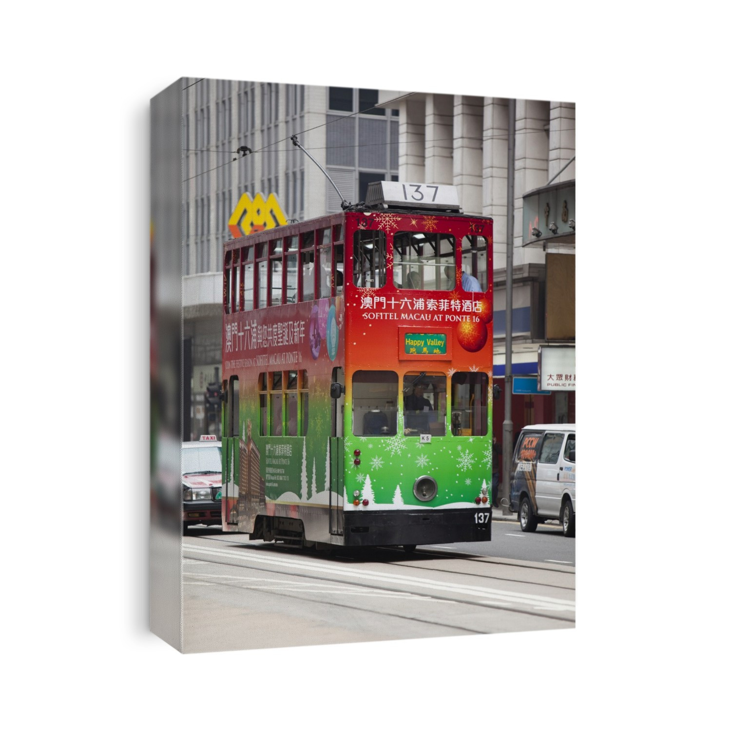 Trams on the street in Hong Kong, China.