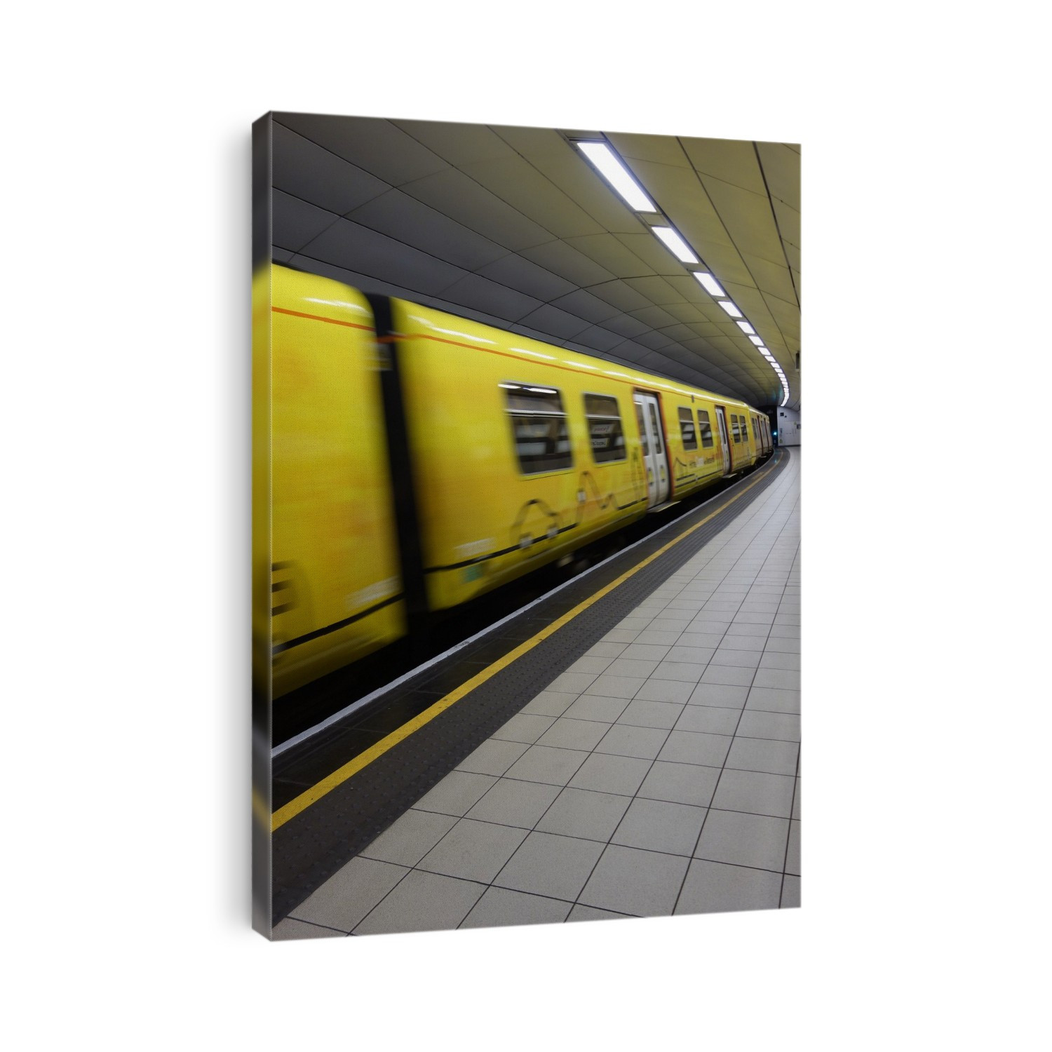 Underground train and platform, UK.