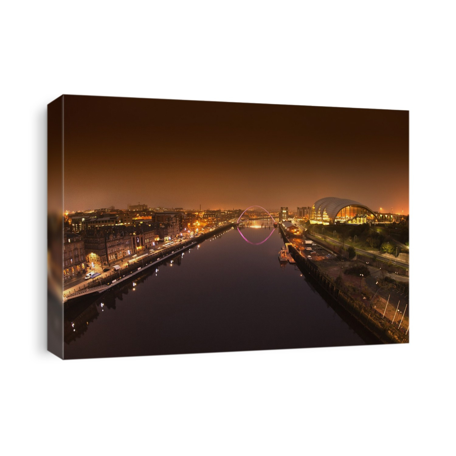 City And River Tyne Illuminated At Night; Newcastle Northumberland England