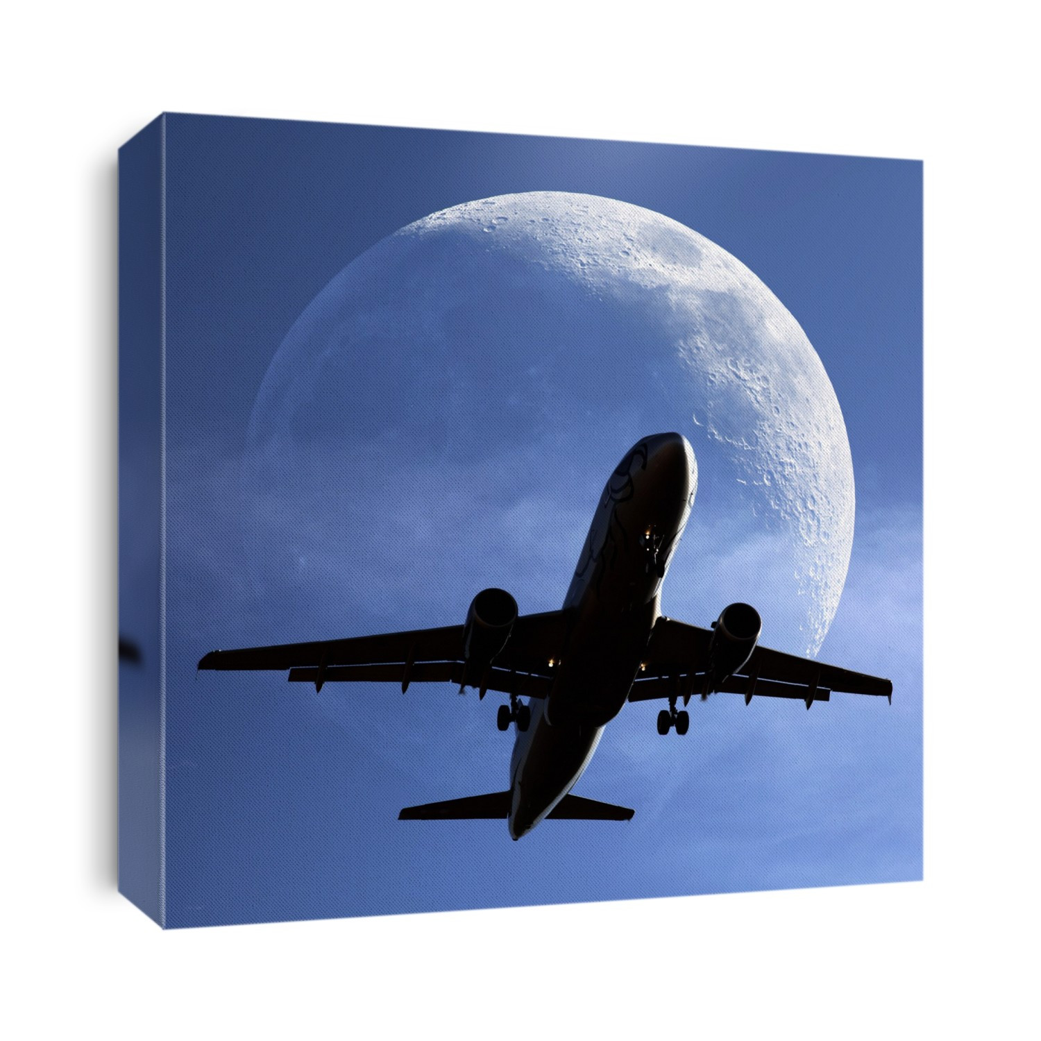 Moon and passenger plane. Composite image of a passenger aeroplane flying in front of the Moon.