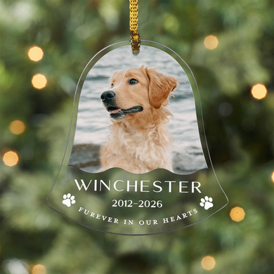 Furever in Our Hearts Photo Acrylic Bell Ornament