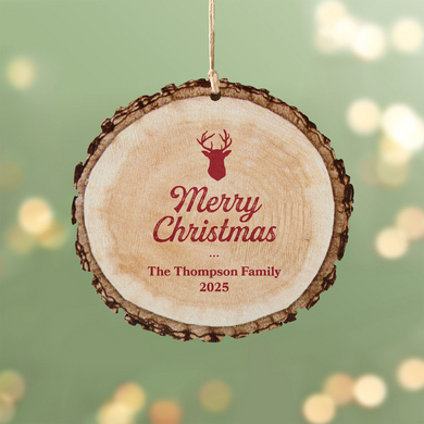Merry Christmas Rustic Wood Round Ornament