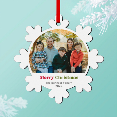Merry Christmas Photo Snowflake Ornament