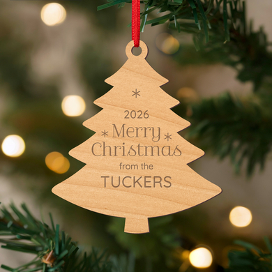 Merry Christmas Tree Laser Cut Wood Ornament