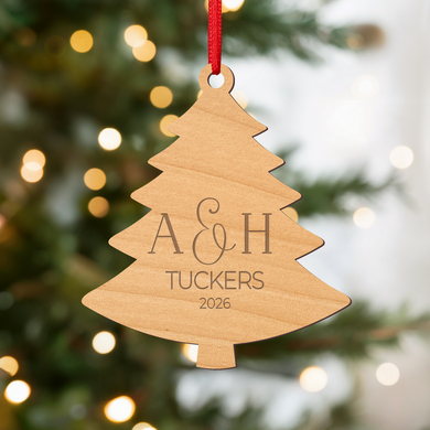 Festive Tree with Initials Laser Cut Wood Ornament