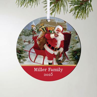 Santa Painting Round Ornament