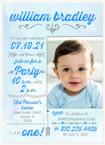 Blue Birthday Chart Boy Birthday Party Invitations