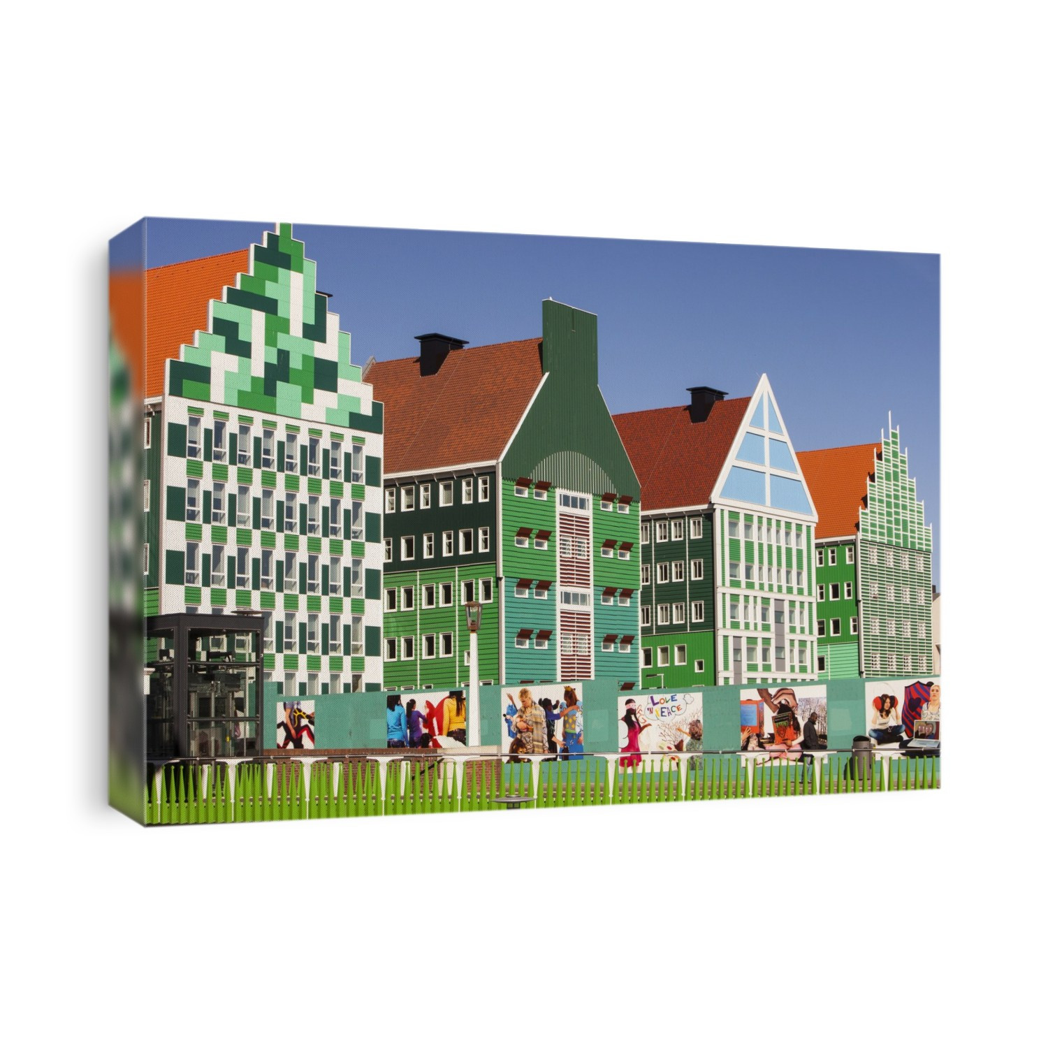 The modern train station in Zaanstadt, which is designed to look like the traditional house style of the area, Netherlands.