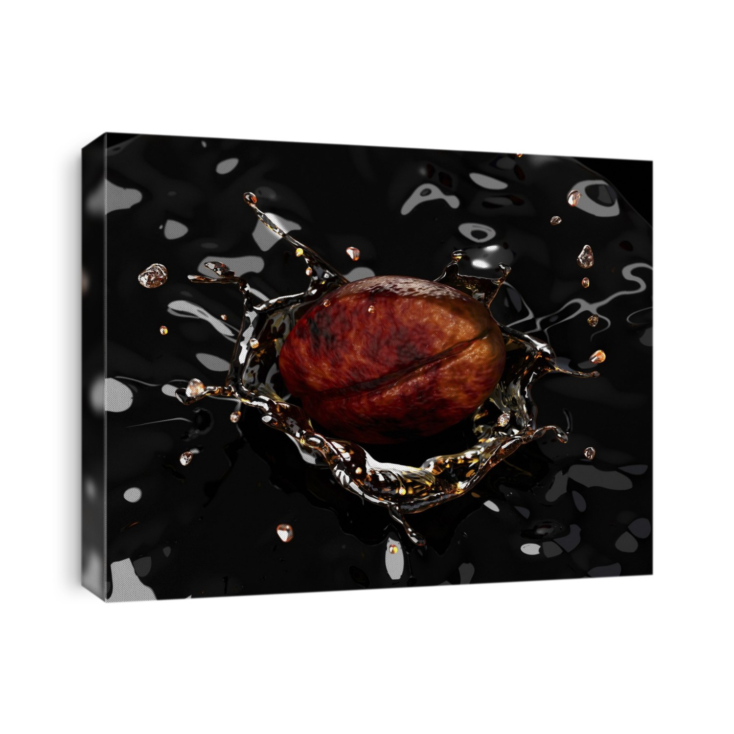 Coffee bean splashing into liquid, computer artwork.