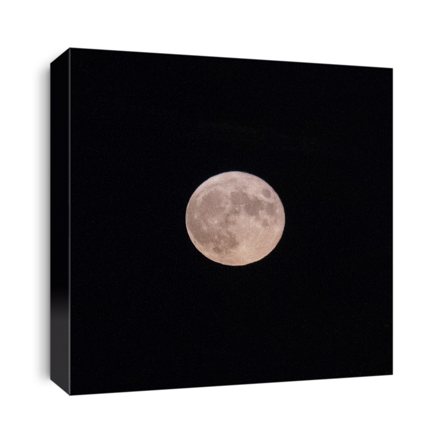 Full moon glowing in a black sky, illuminated view of the near side of the moon; Ontario, Canada
