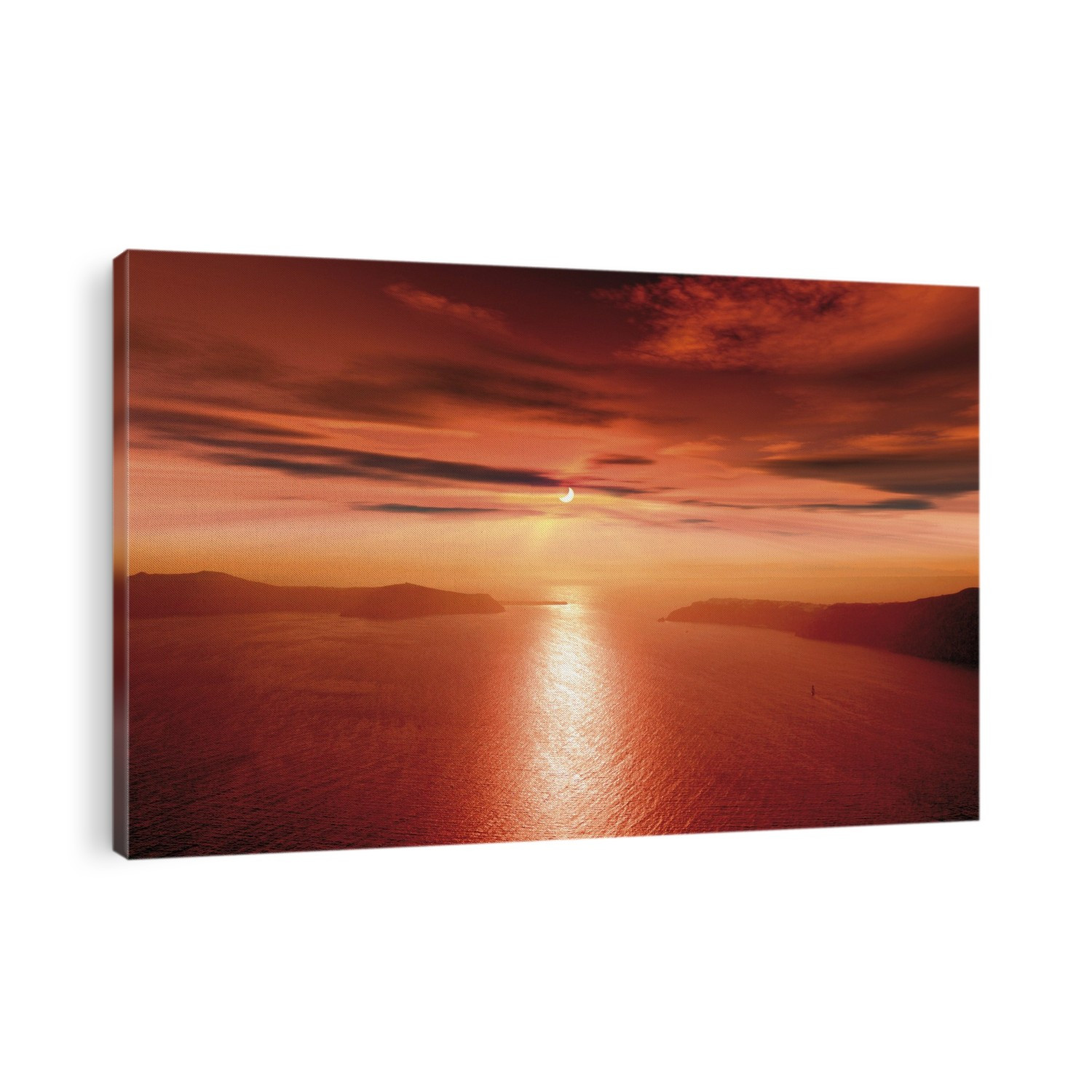 Partial solar eclipse. View across a bay towards the Sun shining over the horizon during a partial solar eclipse. Solar eclipses occur when the Moon passes between the Sun and the Earth and fully or partially blocks the Sun.