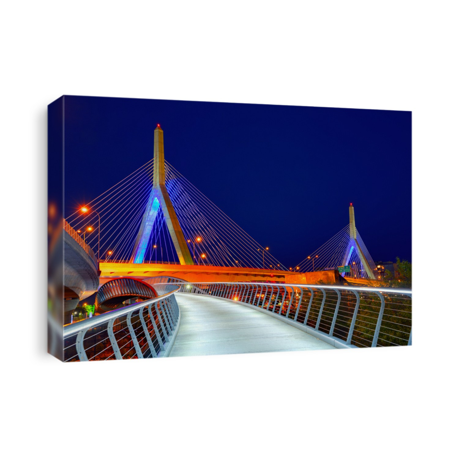 Boston Zakim bridge sunset in Bunker Hill Massachusetts USA