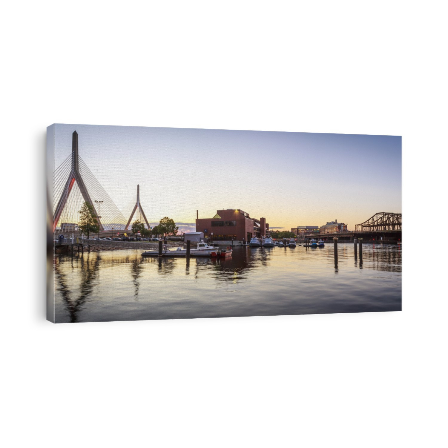 The skyline of Boston in Massachusetts, USA at sunset.