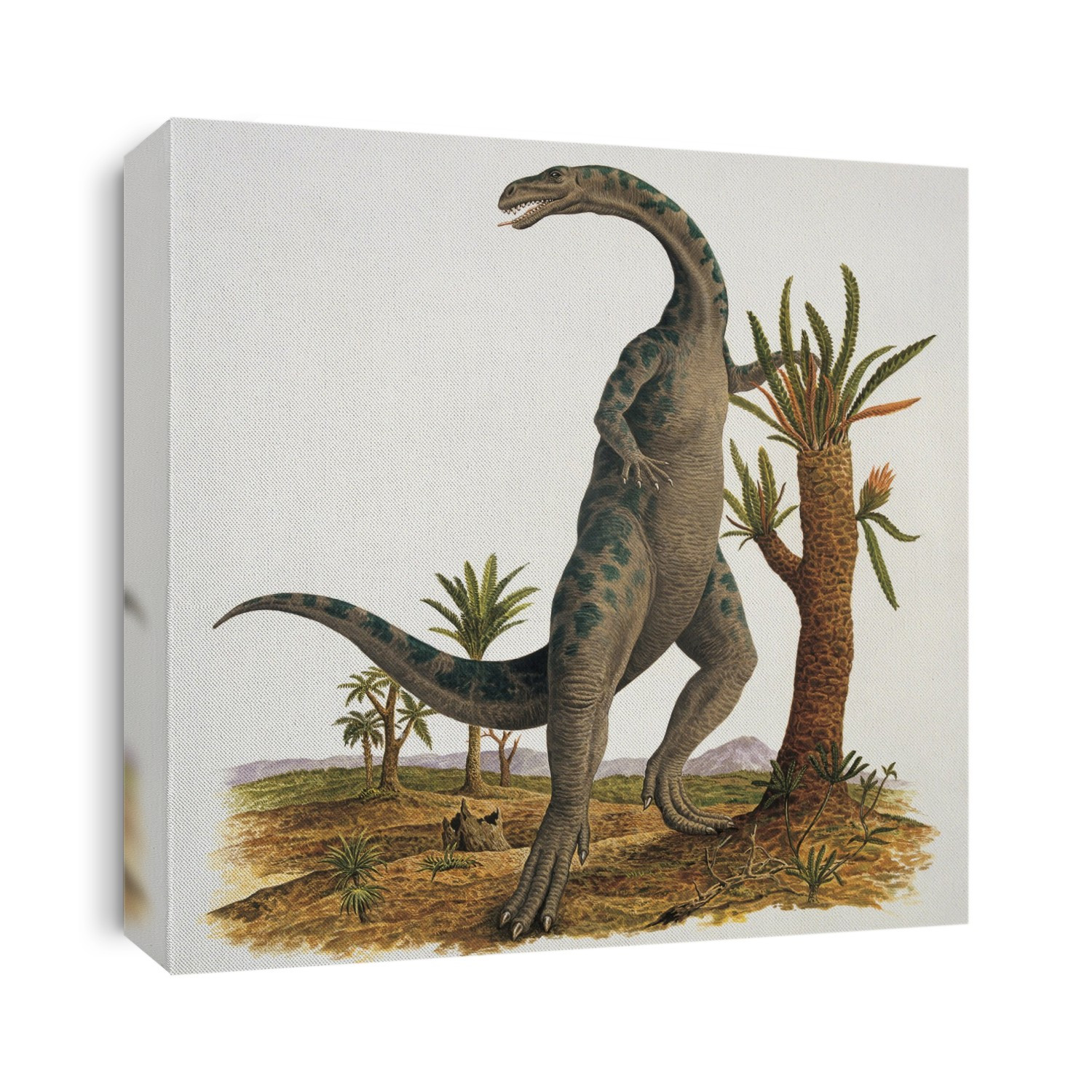 Yunnanosaurus standing near a tree.