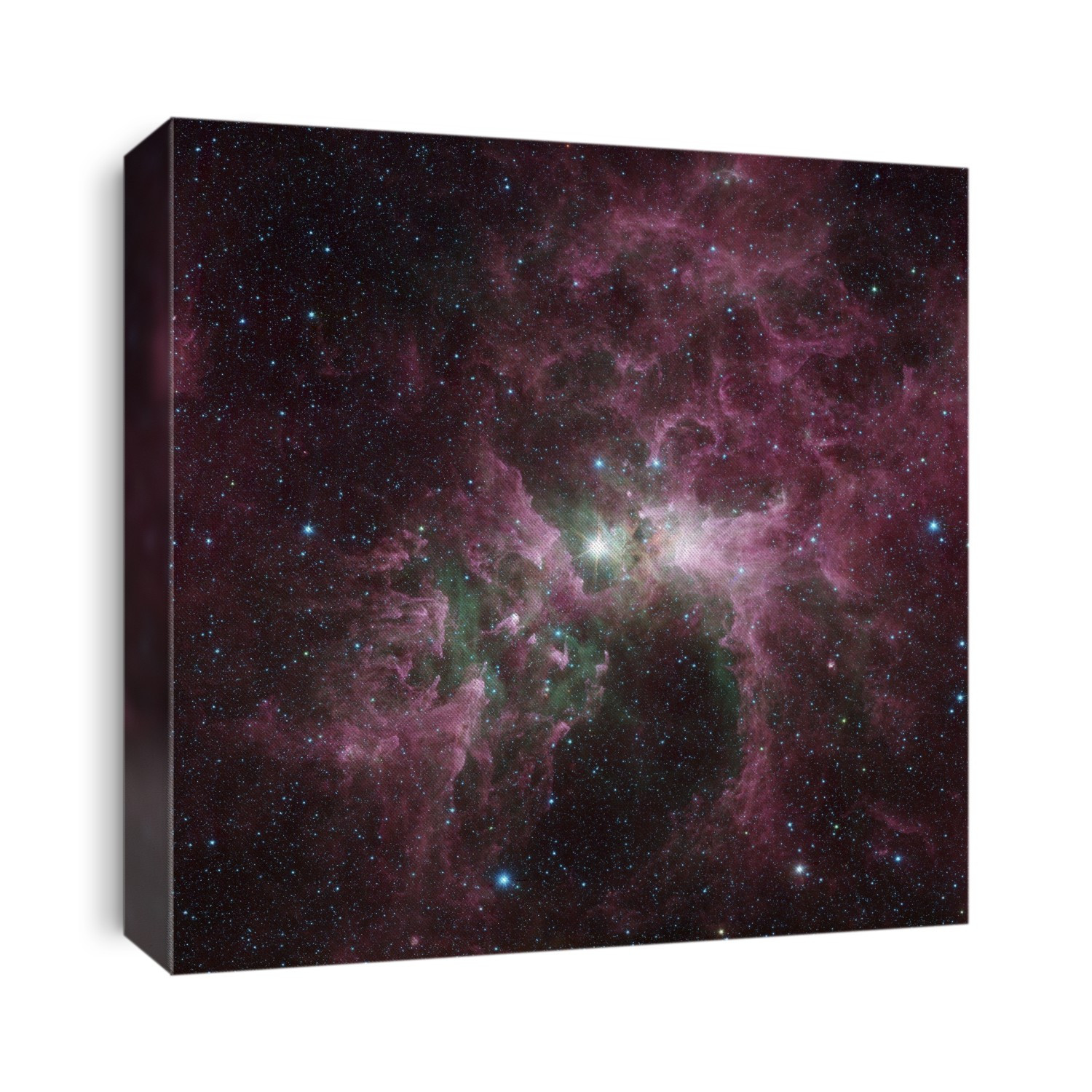 Carina nebula. Space telescope image of the Carina nebula, showing the bright star Eta Carinae (centre). At around 1000 times the mass of the Sun, Eta Carinae is one of the most massive stars in the Milky Way galaxy. Imaged by NASA's Spitzer Space Telescope.
