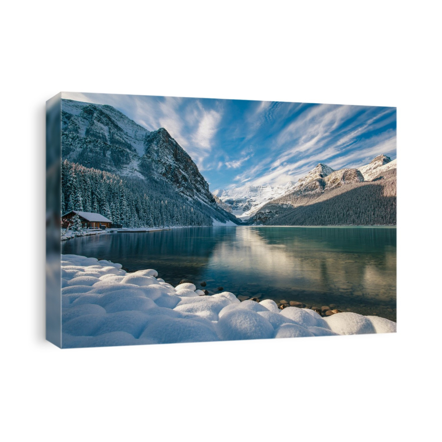 Lake Louise in Banff National Park during autumn with fresh snow; Alberta, Canada
