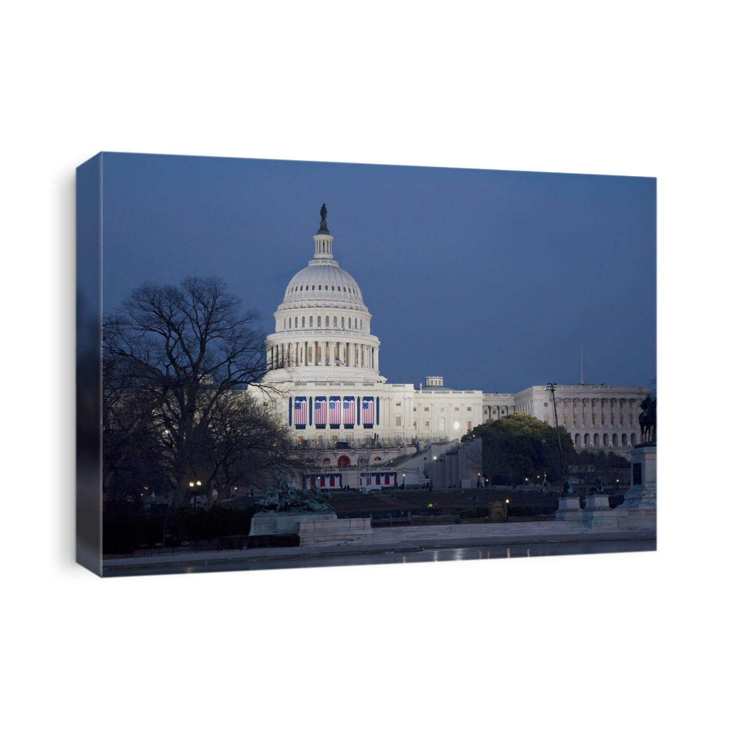 Capitol Building. View of the United States Capitol reflected in a frozen lake at dusk. The Capitol is situated on Capitol Hill, Washington DC, USA, and is the seat of the US Congress. It's construction began in 1793 and was completed in 1800.