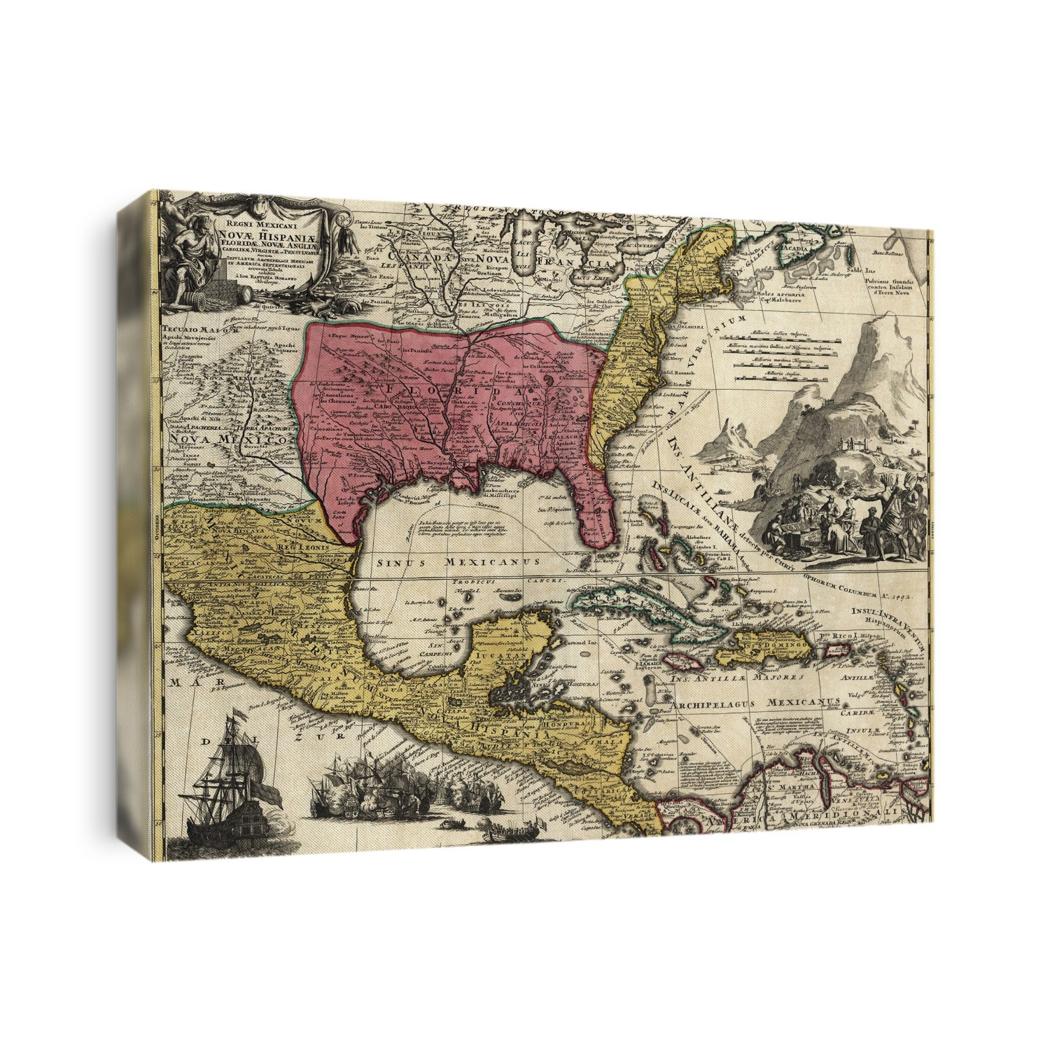 Regni Mexicani seu Novae Hispaniae, Floridae, Novae Angliae, Carolinae, Virginiae and Pensylvaniae.  After a map dating from 1720 by German map-maker Johann Baptiste Homann.