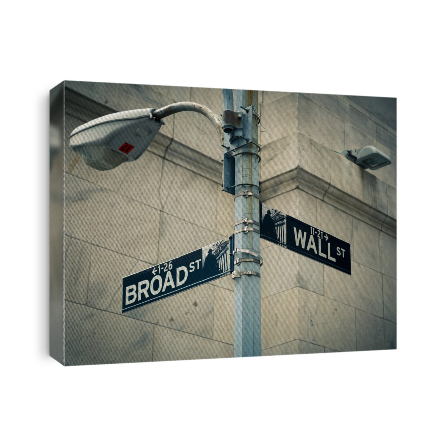 Street sign of New York Wall street and Broad street