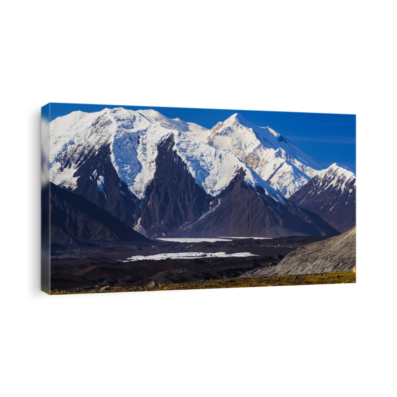 Panorama View Of Mt. Brooks (Nearest Snow-Capped Mountain) And Denali (Behind) Towering Over The Muldrow Glacier In Denali National Park; Alaska, United States Of America