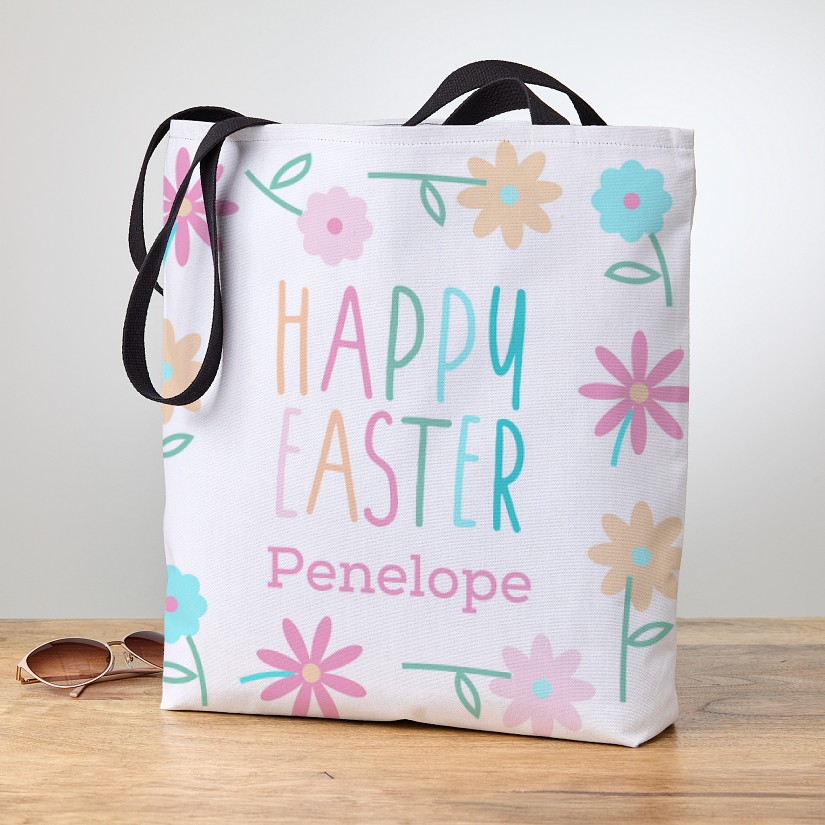 Happy Easter Floral Tote Bag