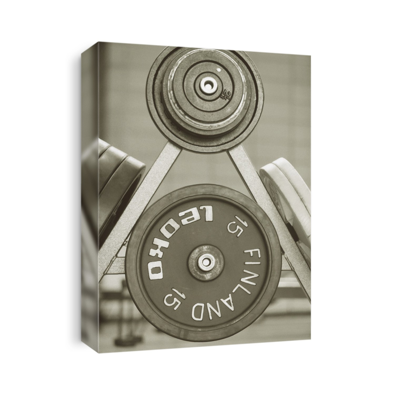 Weight. Rack of dumb-bell weights in a gymnasium.