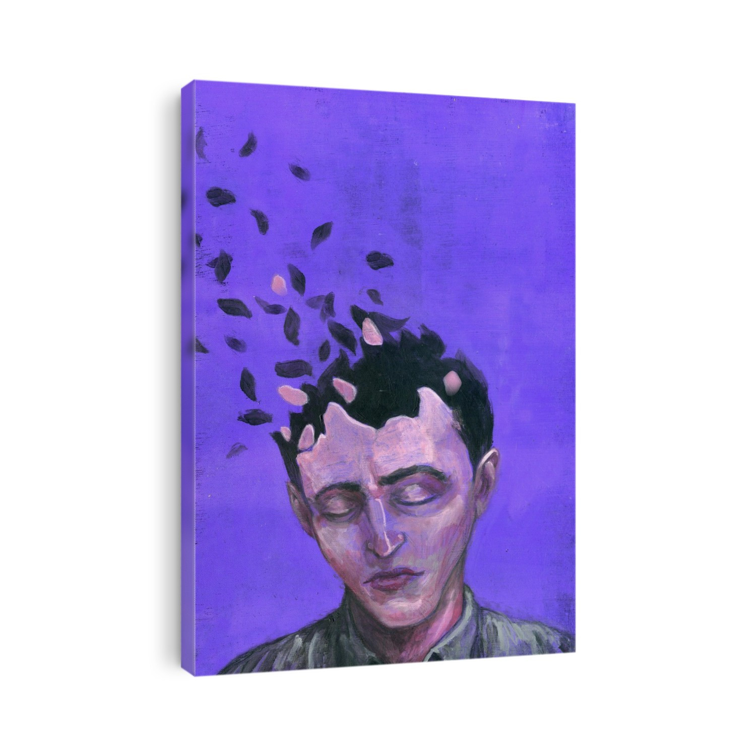 Illustration of man with scattered head representing Alzheimer's disease.