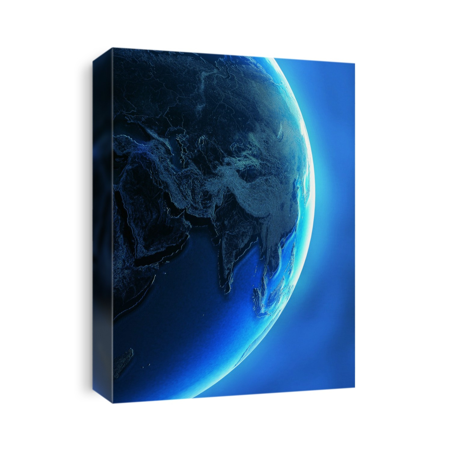 Glowing earth over blue background, illustration.
