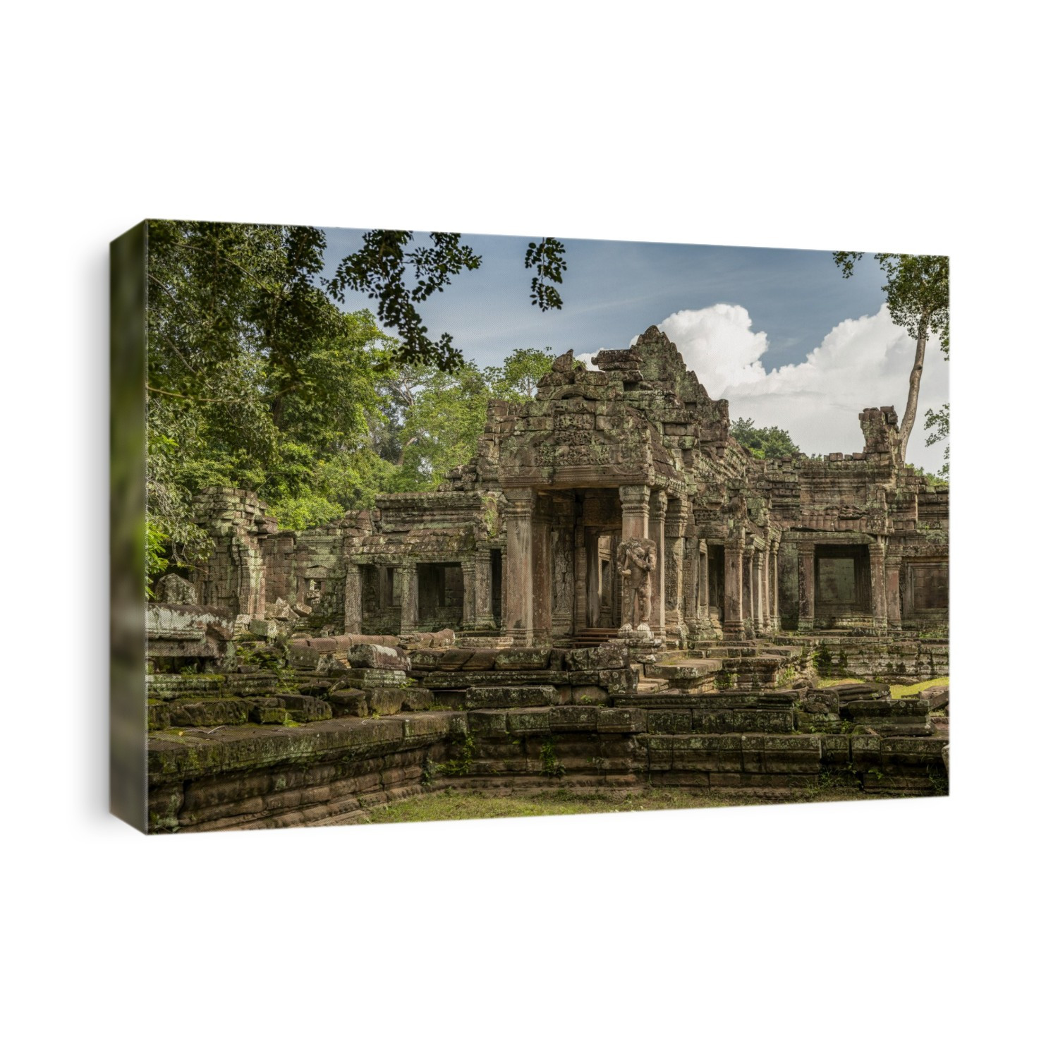 Facade of Preah Khan temple in trees, Angkor Wat; Siem Reap, Siem Reap Province, Cambodia