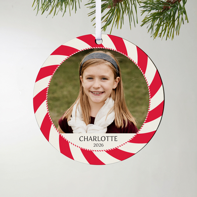 Candy Cane Border Photo Round Ornament