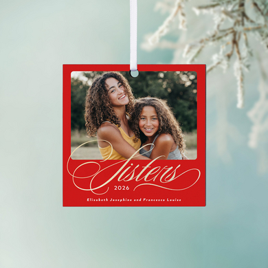 Sisters Swirl Photo Square Ornament