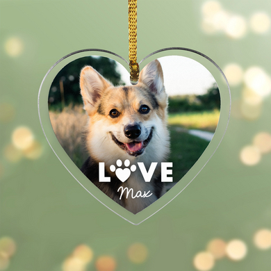 Love Paw Print Photo Heart Ornament