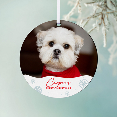 First Christmas Snowflake Photo Round Ornament