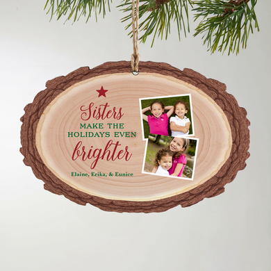 Sisters Photo Rustic Oval Ornament