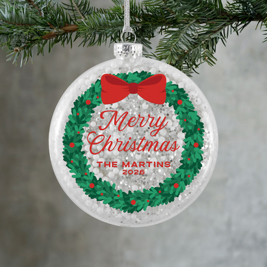 Christmas Wreath Glitter Glass Ornament
