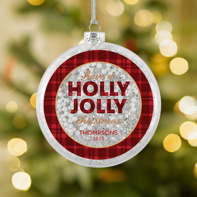 Holly Jolly Glitter Glass Ornament