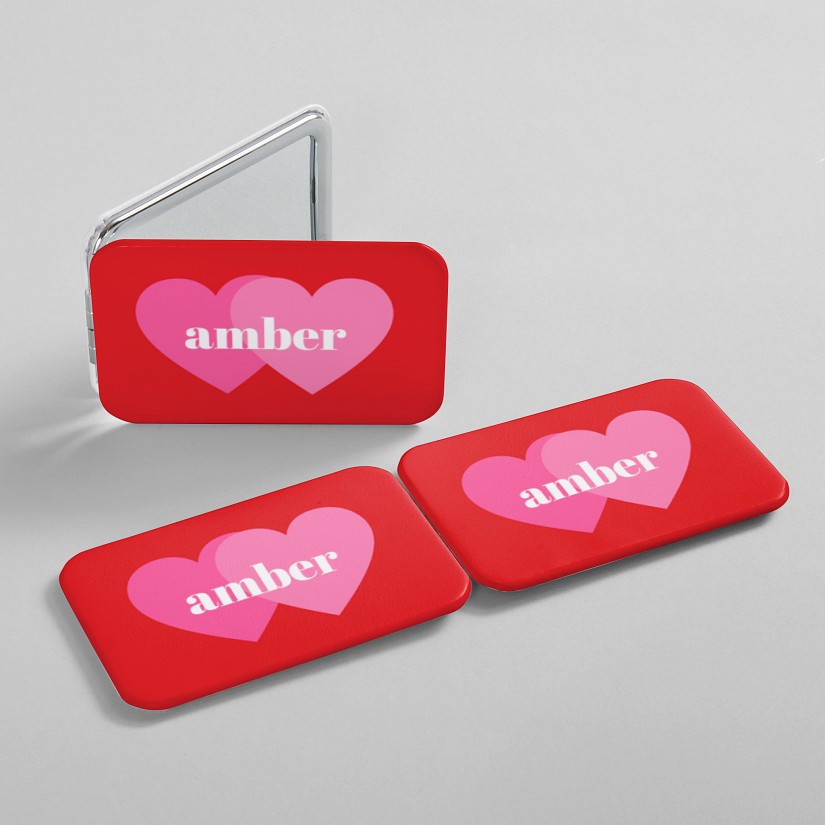 Double Hearts Rectangle Purse Mirror