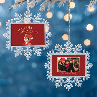 Rudolph® Merry Christmas Photo Double Sided Snowflake Ornament