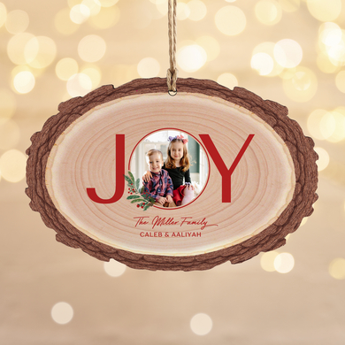 Holiday Joy Rustic Photo Oval Ornament