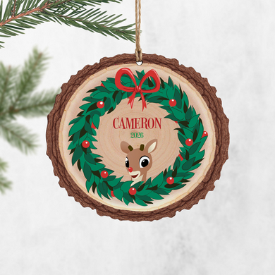 Rudolph® Christmas Wreath Rustic Wood Ornament