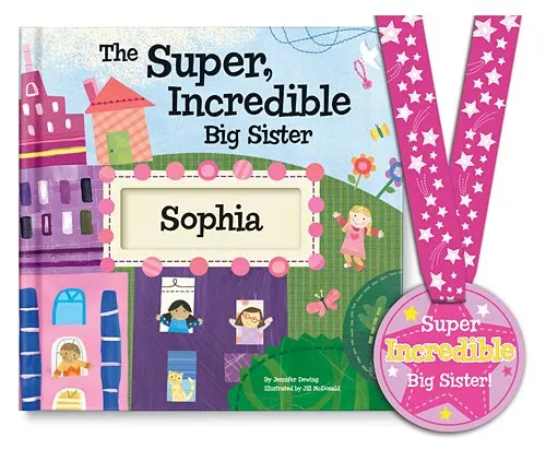 The Super, Incredible Big Sister of Twins Personalised Book and Medal