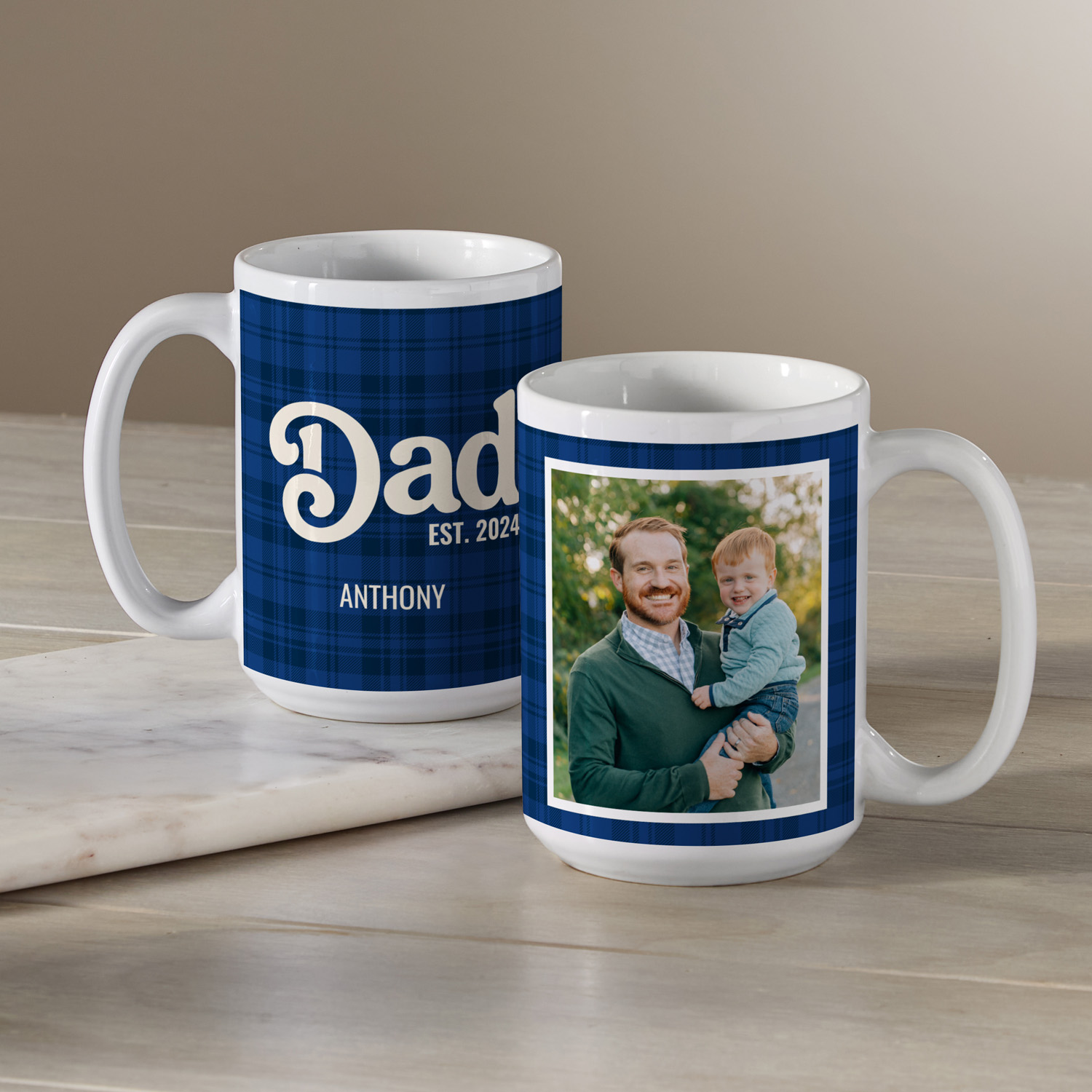 Dad Est. Plaid Photo Mug