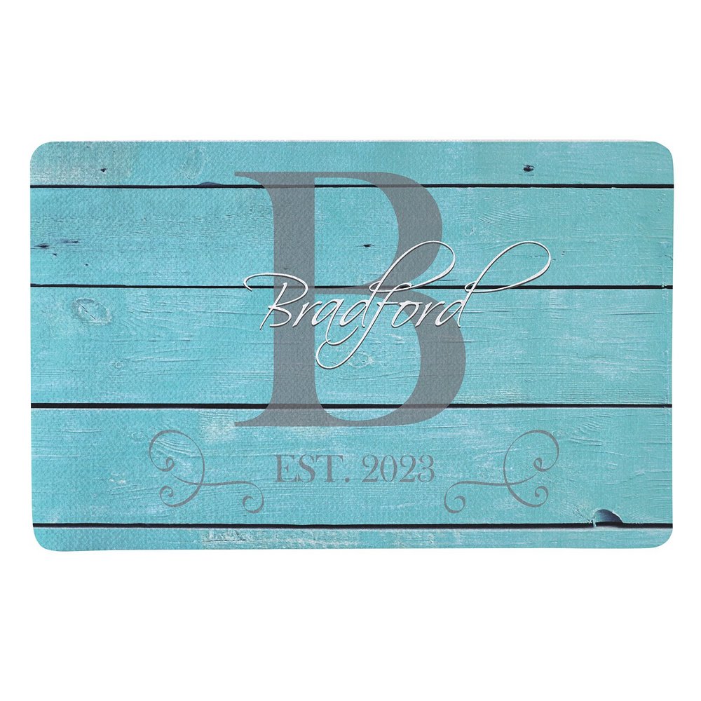 Family Initial & Name Doormat - 17x27 - Teal