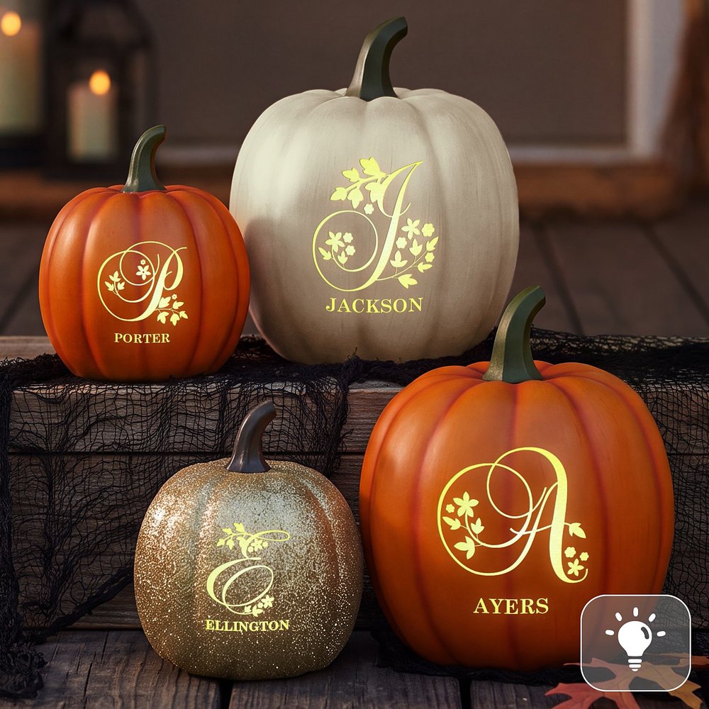 Light-Up Floral Name Pumpkin